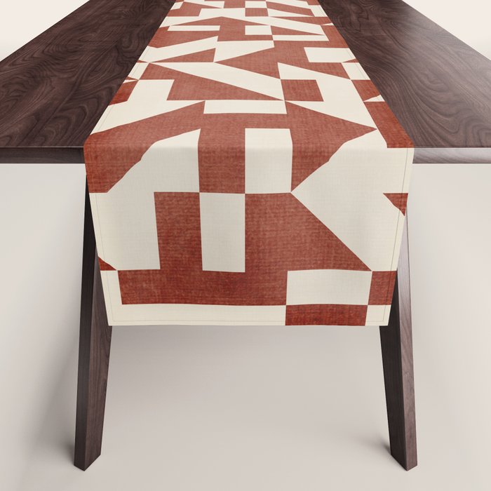 Dark Terracotta Geometric Modern Minimalist Artwork Table Runner Gallery Image 1