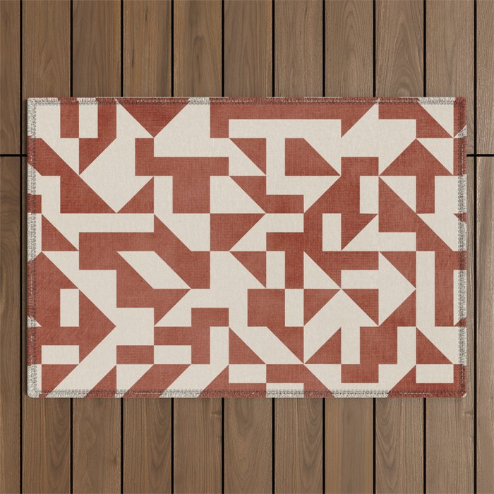 Dark Terracotta Geometric Modern Minimalist Artwork Outdoor Rug Gallery Image 1