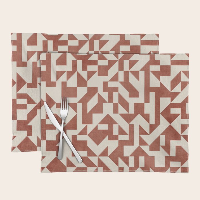 Dark Terracotta Geometric Modern Minimalist Artwork Placemat Gallery Image 1