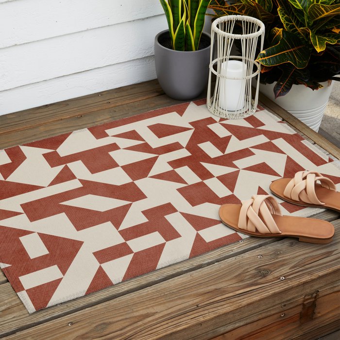 Dark Terracotta Geometric Modern Minimalist Artwork Outdoor Rug Gallery Image 2