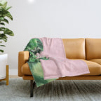T-Rex Enjoying Coffee in Pink Throw Blanket Gallery Image 1