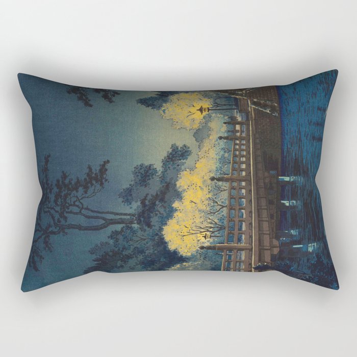 Tsuchiya Koitsu Vintage Japanese Woodblock Print Spring Blossom At Night t Rectangular Pillow Gallery Image 2
