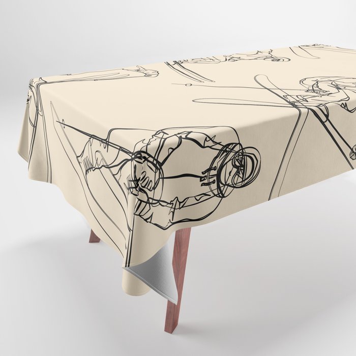 Minimal Skiers Line Art 2 Tablecloth Gallery Image 1
