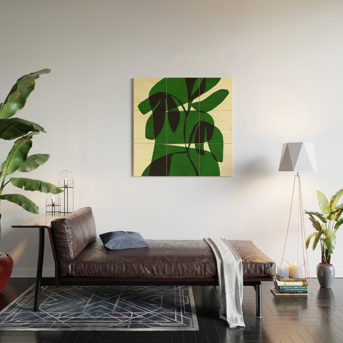 Abstract botanical-green shape  Wood Wall Art Gallery Image 2