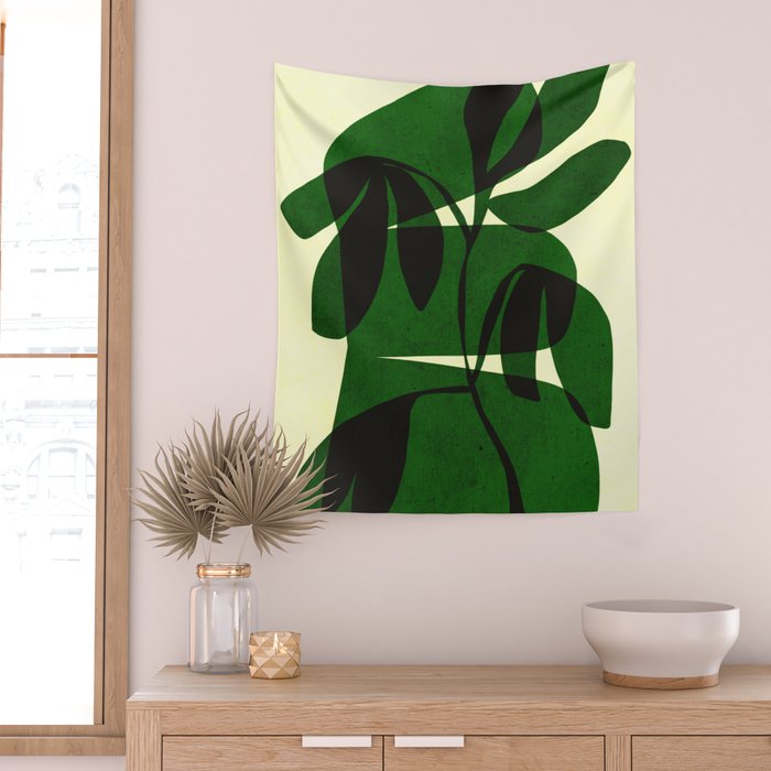 Abstract botanical-green shape  Wall Tapestry Gallery Image 2