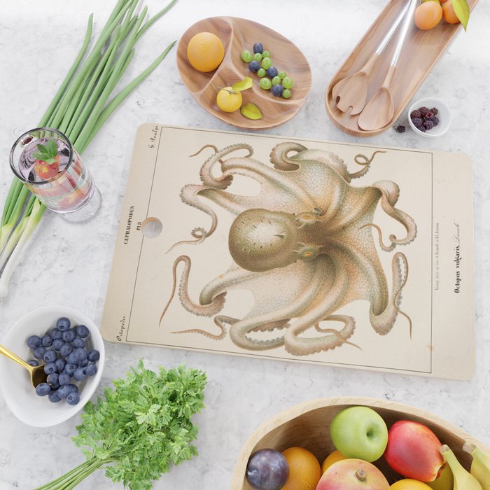 Octopus from "Mollusques Méditeranéens" by Jean Baptiste Vérany, 1851 Cutting Board Gallery Image 2