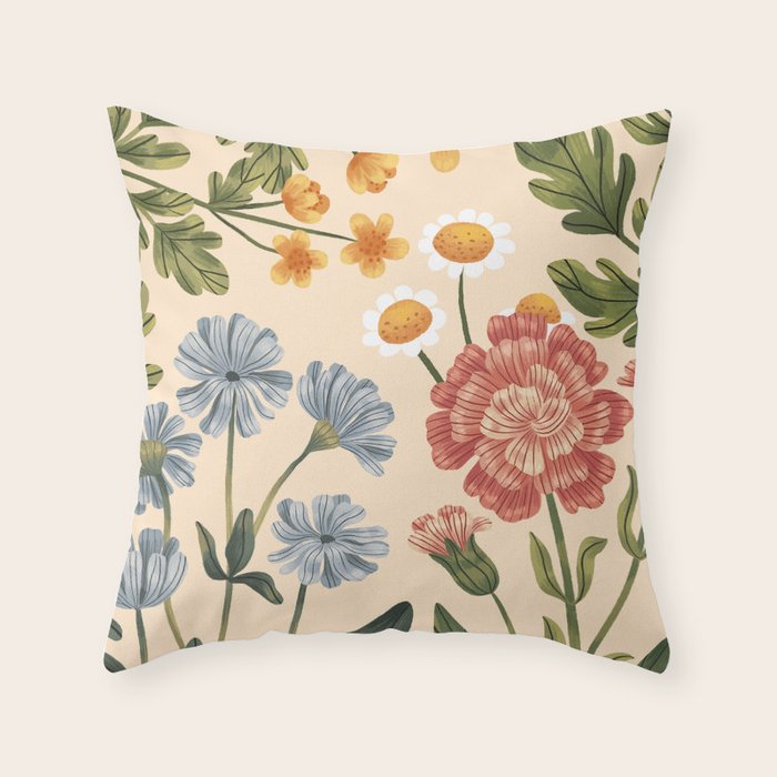 Wild Flowers ~ vol4. ~ light  vintage inspired botanical Throw Pillow Gallery Image 6