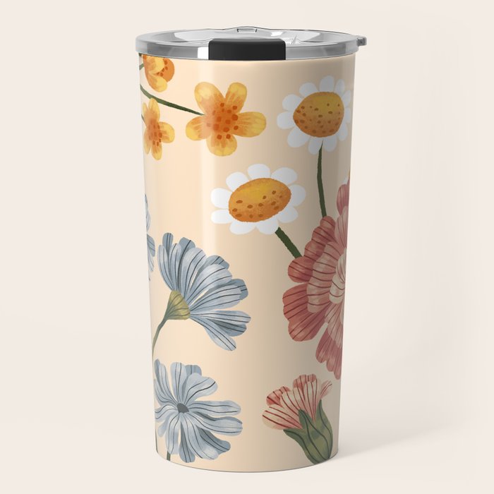 Wild Flowers ~ vol4. ~ light  vintage inspired botanical Travel Mug Gallery Image 1