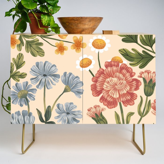 Wild Flowers ~ vol4. ~ light  vintage inspired botanical Credenza Gallery Image 1