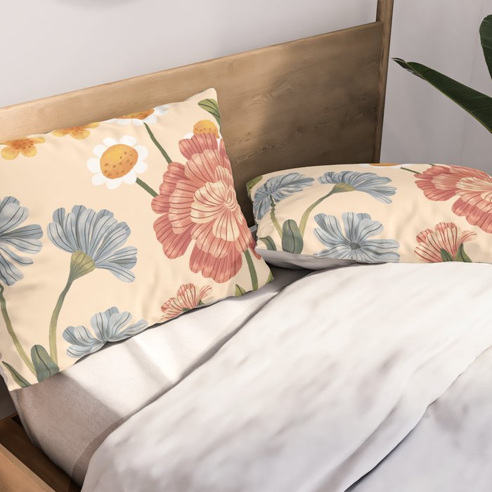 Wild Flowers ~ vol4. ~ light  vintage inspired botanical Pillow Sham Gallery Image 2