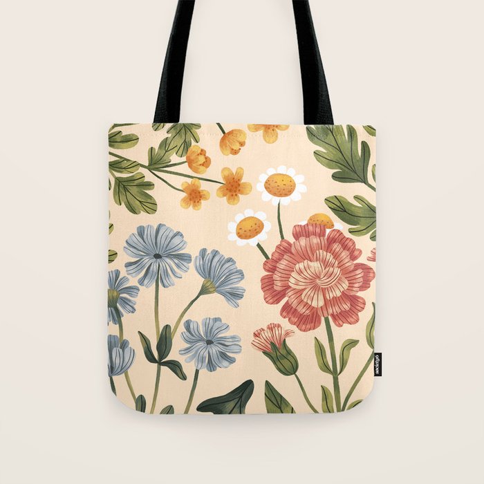 Wild Flowers ~ vol4. ~ light  vintage inspired botanical Tote Bag Gallery Image 1