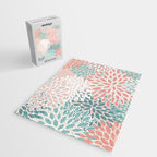 Modern Flowers Print, Coral, Pink and Teal Jigsaw Puzzle Gallery Image 2