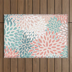 Modern Flowers Print, Coral, Pink and Teal Outdoor Rug Gallery Image 1