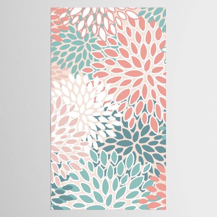Modern Flowers Print, Coral, Pink and Teal Tablecloth Gallery Image 2