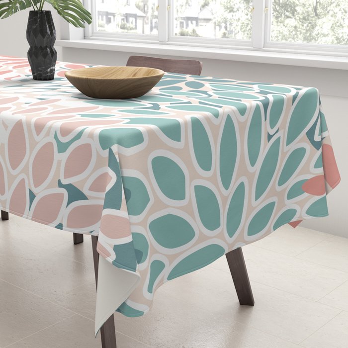 Modern Flowers Print, Coral, Pink and Teal Tablecloth Gallery Image 3