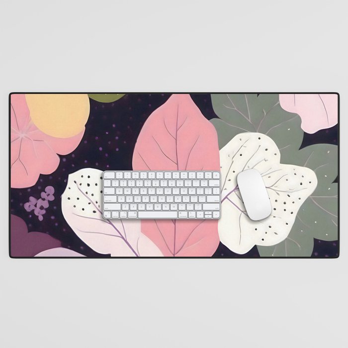 Hope Blossoms, Nature Botanical Dark Garden, Positivity Blush Pastel Bohemian, Vintage Illustration Painting Neutral Eclectic Plants Desk Mat Gallery Image 1