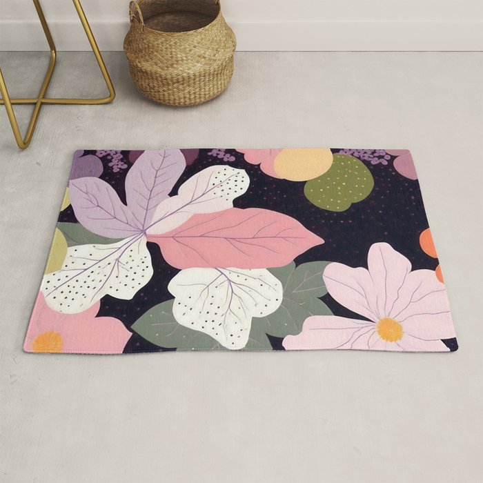 Hope Blossoms, Nature Botanical Dark Garden, Positivity Blush Pastel Bohemian, Vintage Illustration Painting Neutral Eclectic Plants Rug Gallery Image 1