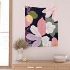 Hope Blossoms, Nature Botanical Dark Garden, Positivity Blush Pastel Bohemian, Vintage Illustration Painting Neutral Eclectic Plants Wall Tapestry Gallery Image 2