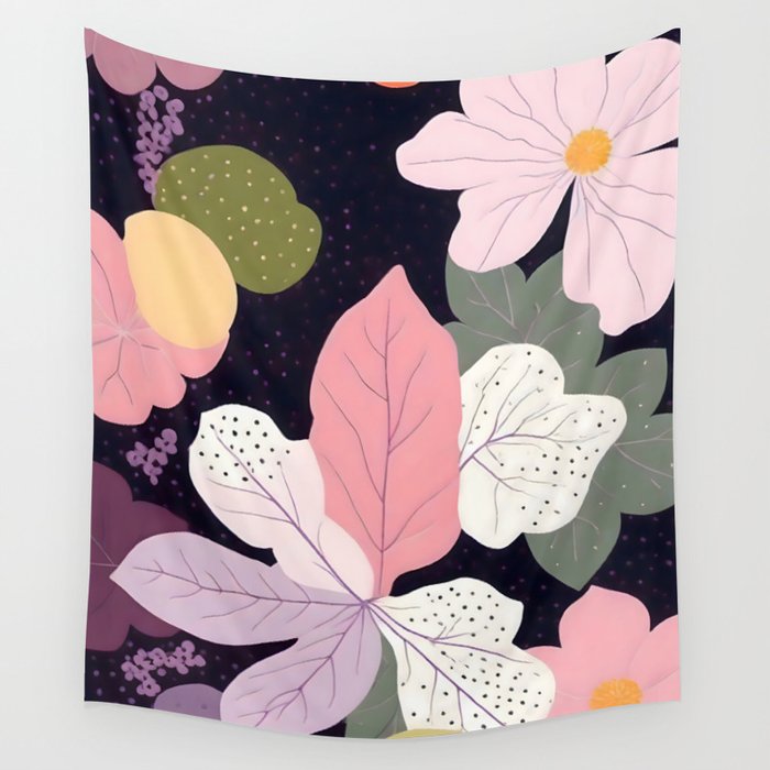 Hope Blossoms, Nature Botanical Dark Garden, Positivity Blush Pastel Bohemian, Vintage Illustration Painting Neutral Eclectic Plants Wall Tapestry Gallery Image 4
