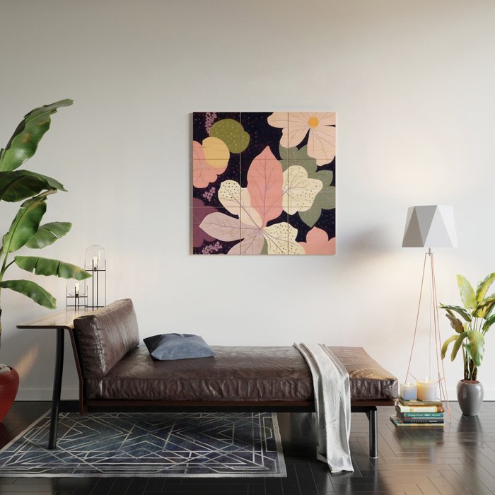 Hope Blossoms, Nature Botanical Dark Garden, Positivity Blush Pastel Bohemian, Vintage Illustration Painting Neutral Eclectic Plants Wood Wall Art Gallery Image 2
