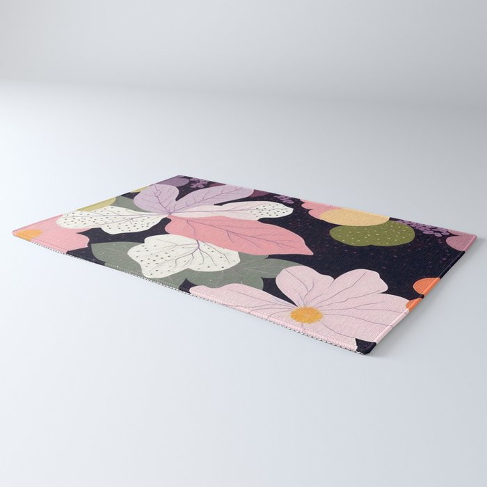 Hope Blossoms, Nature Botanical Dark Garden, Positivity Blush Pastel Bohemian, Vintage Illustration Painting Neutral Eclectic Plants Rug Gallery Image 3