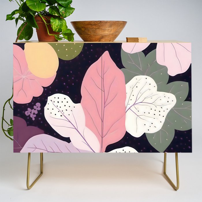 Hope Blossoms, Nature Botanical Dark Garden, Positivity Blush Pastel Bohemian, Vintage Illustration Painting Neutral Eclectic Plants Credenza Gallery Image 1