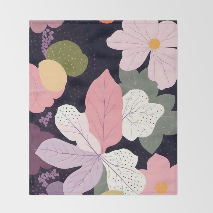 Hope Blossoms, Nature Botanical Dark Garden, Positivity Blush Pastel Bohemian, Vintage Illustration Painting Neutral Eclectic Plants Throw Blanket Gallery Image 2