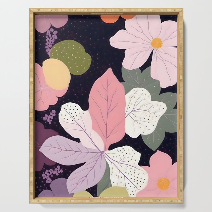 Hope Blossoms, Nature Botanical Dark Garden, Positivity Blush Pastel Bohemian, Vintage Illustration Painting Neutral Eclectic Plants Serving Tray Gallery Image 1