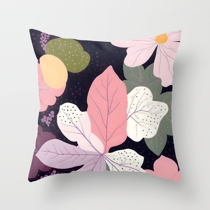 Hope Blossoms, Nature Botanical Dark Garden, Positivity Blush Pastel Bohemian, Vintage Illustration Painting Neutral Eclectic Plants Throw Pillow Gallery Image 1