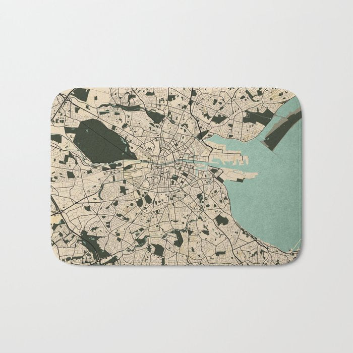 Dublin City Map of Ireland - Vintage Bath Mat Gallery Image 1