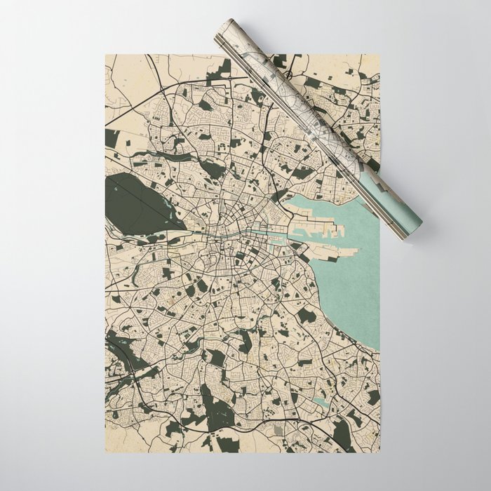 Dublin City Map of Ireland - Vintage Wrapping Paper Gallery Image 1
