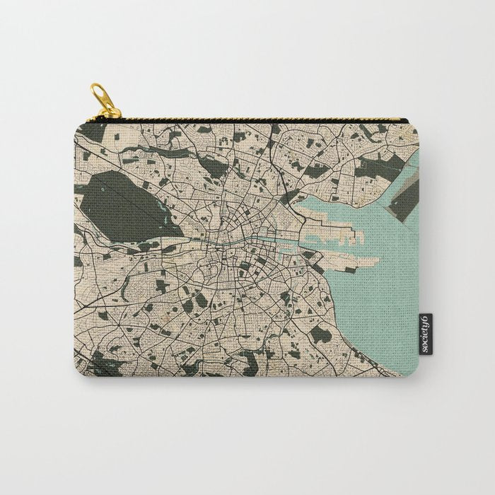 Dublin City Map of Ireland - Vintage Carry All Pouch Gallery Image 1