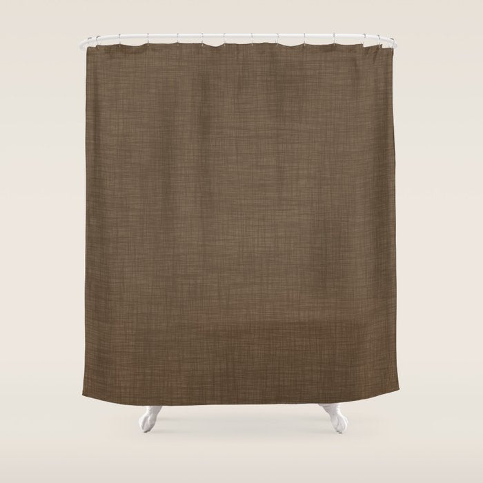 Cozy Linen Effect in Coffee Liqueur Brown Shower Curtain Gallery Image 1
