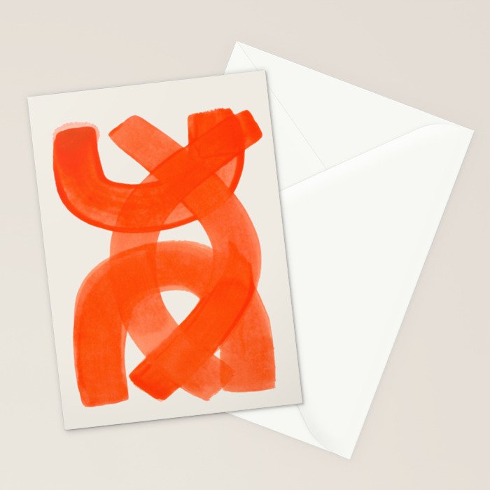 Mid Century Modern Abstract Painting Orange Watercolor Brush Strokes Stationery Card Gallery Image 2