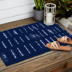 White stripes over blue shibori tie dye pattern Outdoor Rug Gallery Image 2