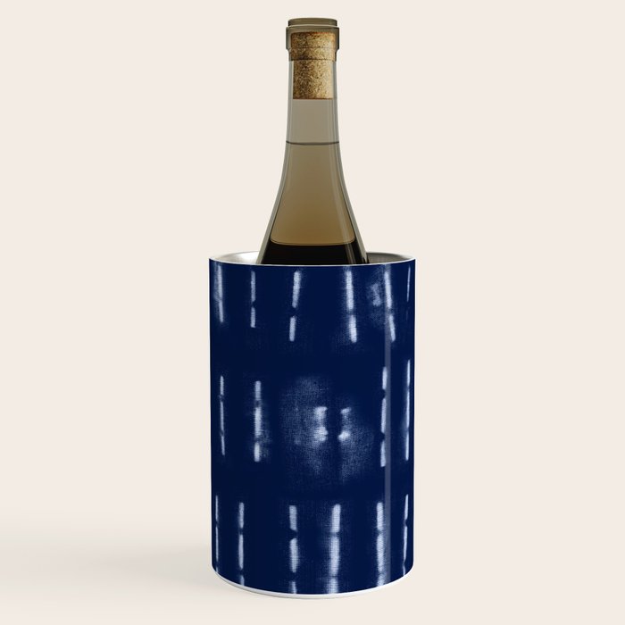White stripes over blue shibori tie dye pattern Wine Chiller Gallery Image 1