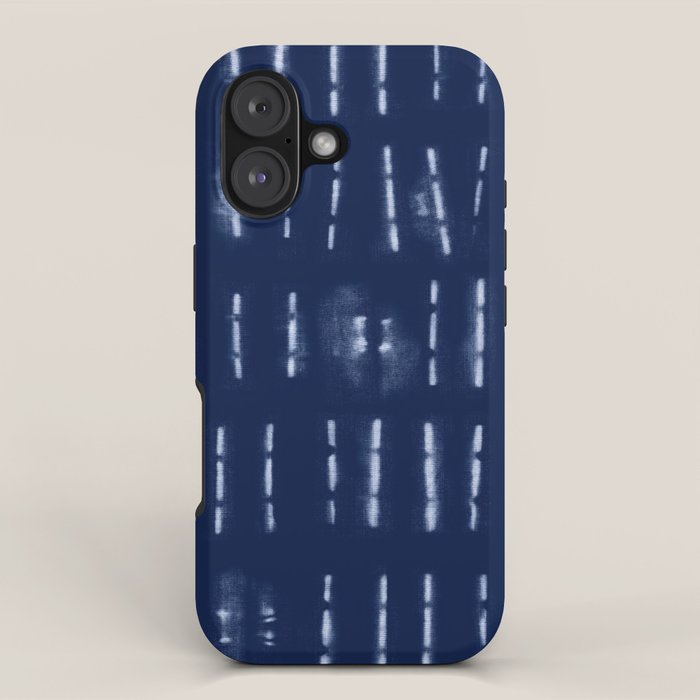 White stripes over blue shibori tie dye pattern iPhone Case Gallery Image 1