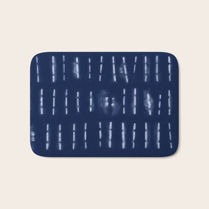 White stripes over blue shibori tie dye pattern Bath Mat Gallery Image 1