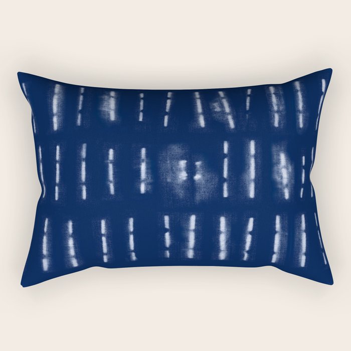White stripes over blue shibori tie dye pattern Rectangular Pillow Gallery Image 2