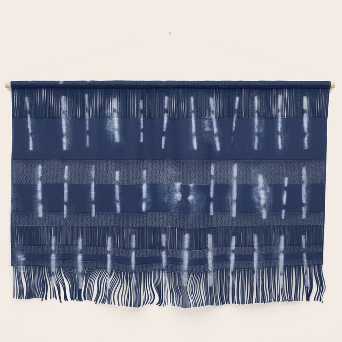 White stripes over blue shibori tie dye pattern Wall Hanging Gallery Image 1