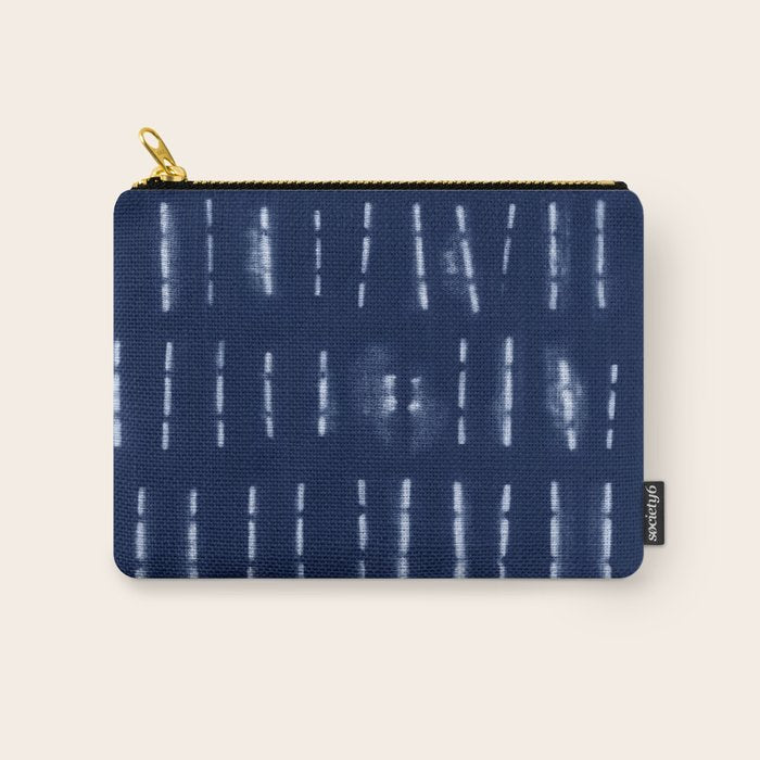 White stripes over blue shibori tie dye pattern Carry All Pouch Gallery Image 1