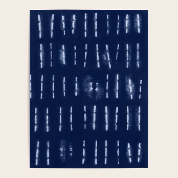 White stripes over blue shibori tie dye pattern Poster Gallery Image 1
