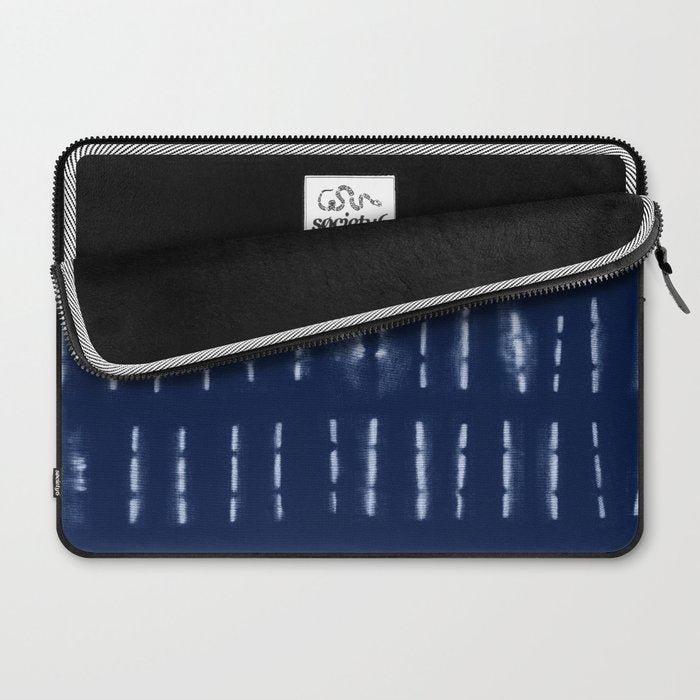 White stripes over blue shibori tie dye pattern Laptop Sleeve Gallery Image 2