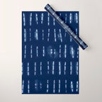 White stripes over blue shibori tie dye pattern Wrapping Paper Gallery Image 1