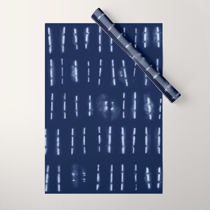 White stripes over blue shibori tie dye pattern Wrapping Paper Gallery Image 1