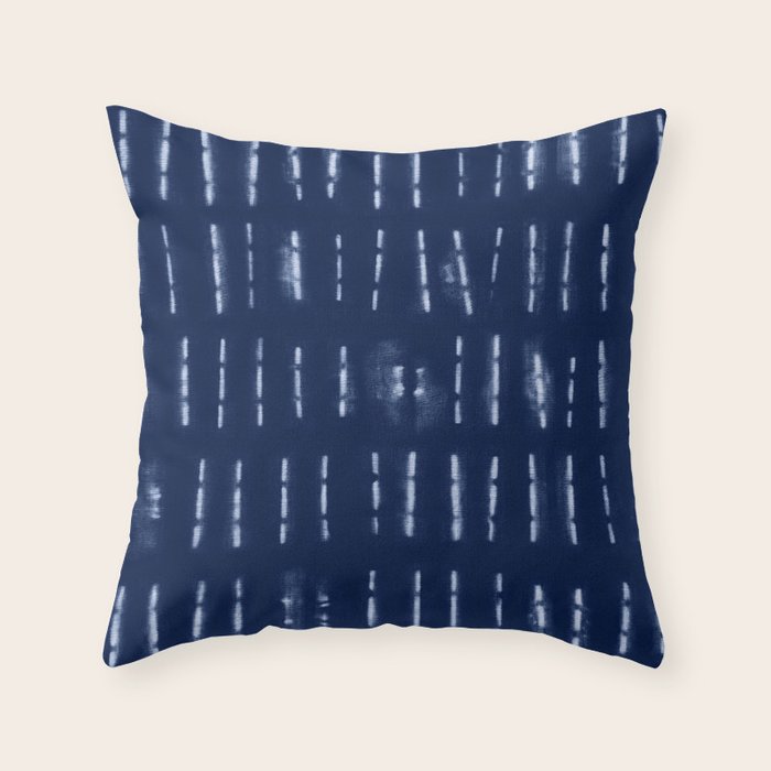 White stripes over blue shibori tie dye pattern Throw Pillow Gallery Image 6