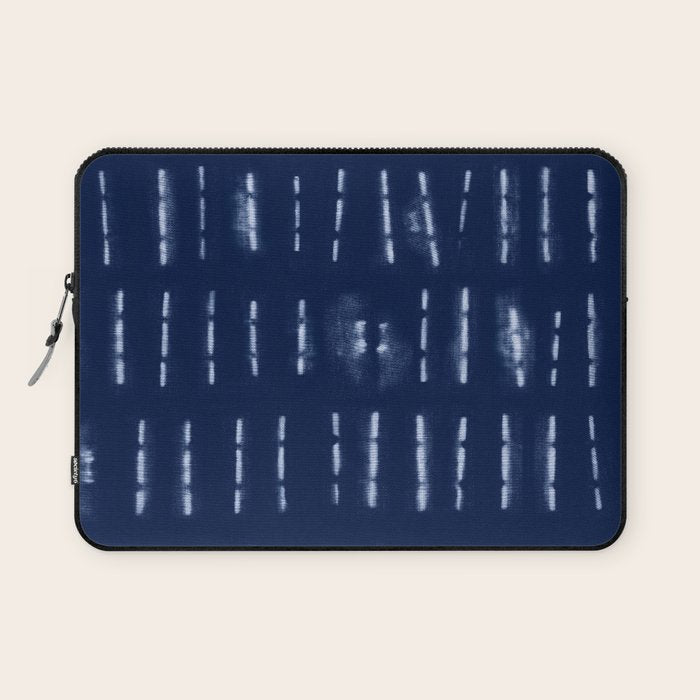 White stripes over blue shibori tie dye pattern Laptop Sleeve Gallery Image 1