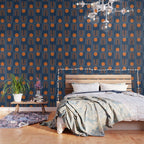 Mid Century Modern Geometric 111 in Navy Blue and Vintage Orange (Rainbow and Sun Abstraction) Wallpaper Gallery Image 3