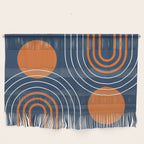 Mid Century Modern Geometric 111 in Navy Blue and Vintage Orange (Rainbow and Sun Abstraction) Wall Hanging Gallery Image 1