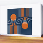 Mid Century Modern Geometric 111 in Navy Blue and Vintage Orange (Rainbow and Sun Abstraction) Wall Mural Gallery Image 2
